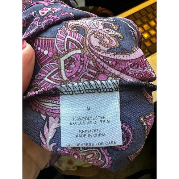 ROMEO AND JULIET COUTURE Purple Geo Printed Sheer Balloon Sleeve Top Size M - Picture 9 of 10